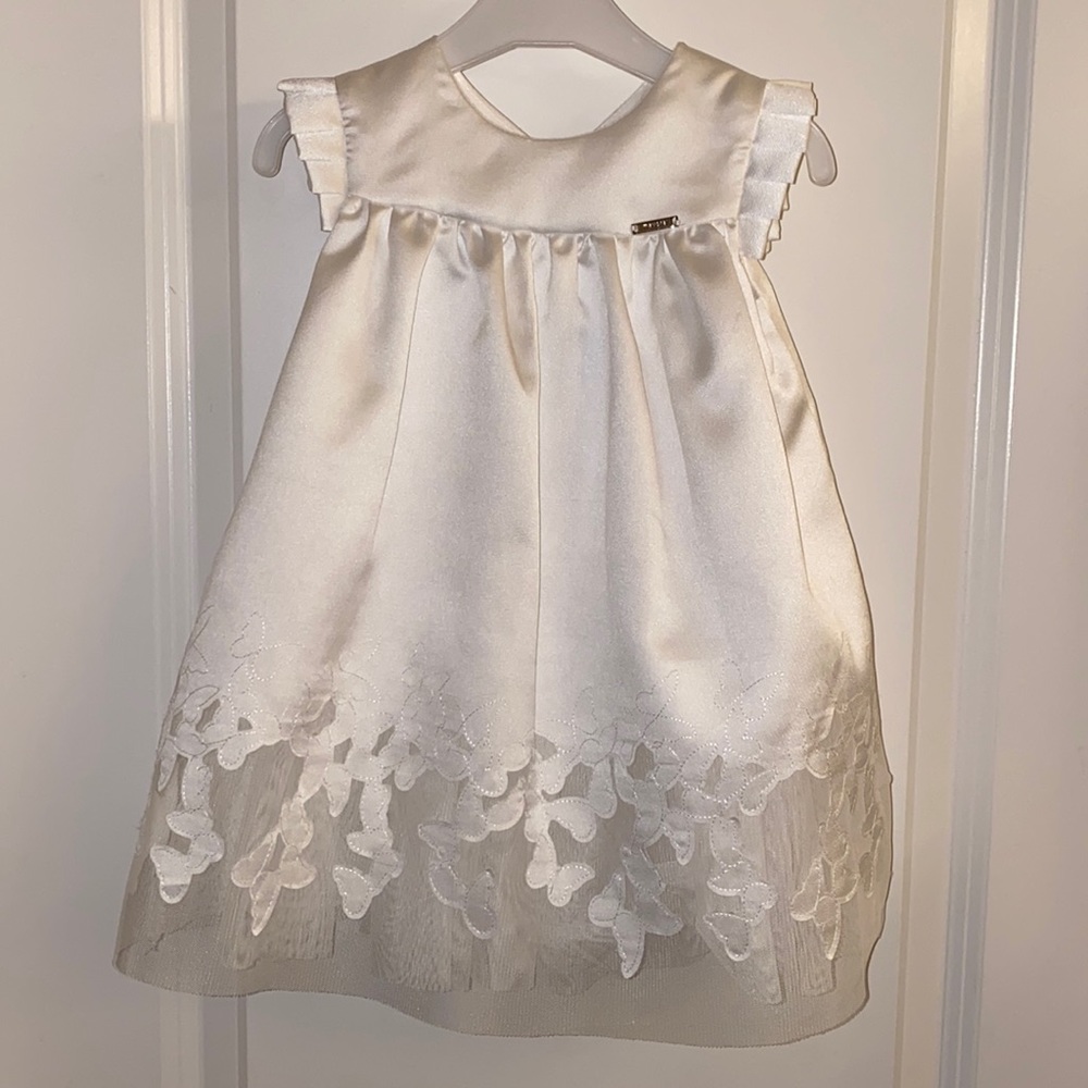 NWT White Satin Poof Crudo Dress by Mayoral Sz18M